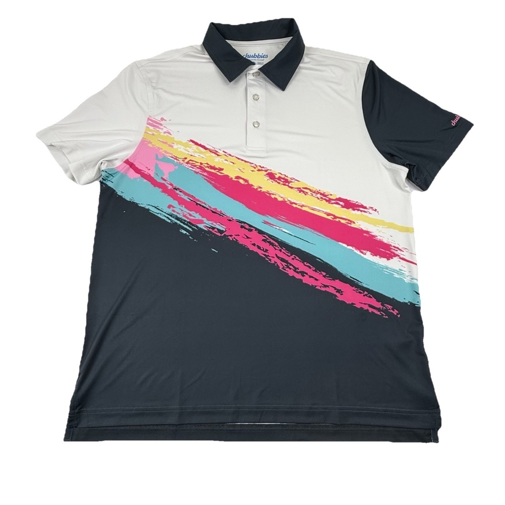 Chubbies The Tennis Champ Performance Polo Mens Medium Multicolor 80s 90s Golf